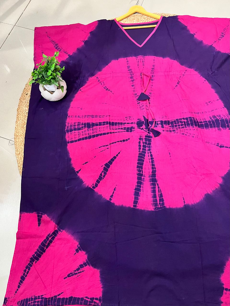 Tie Dye Fuchsia Radha Cotton Kaftan