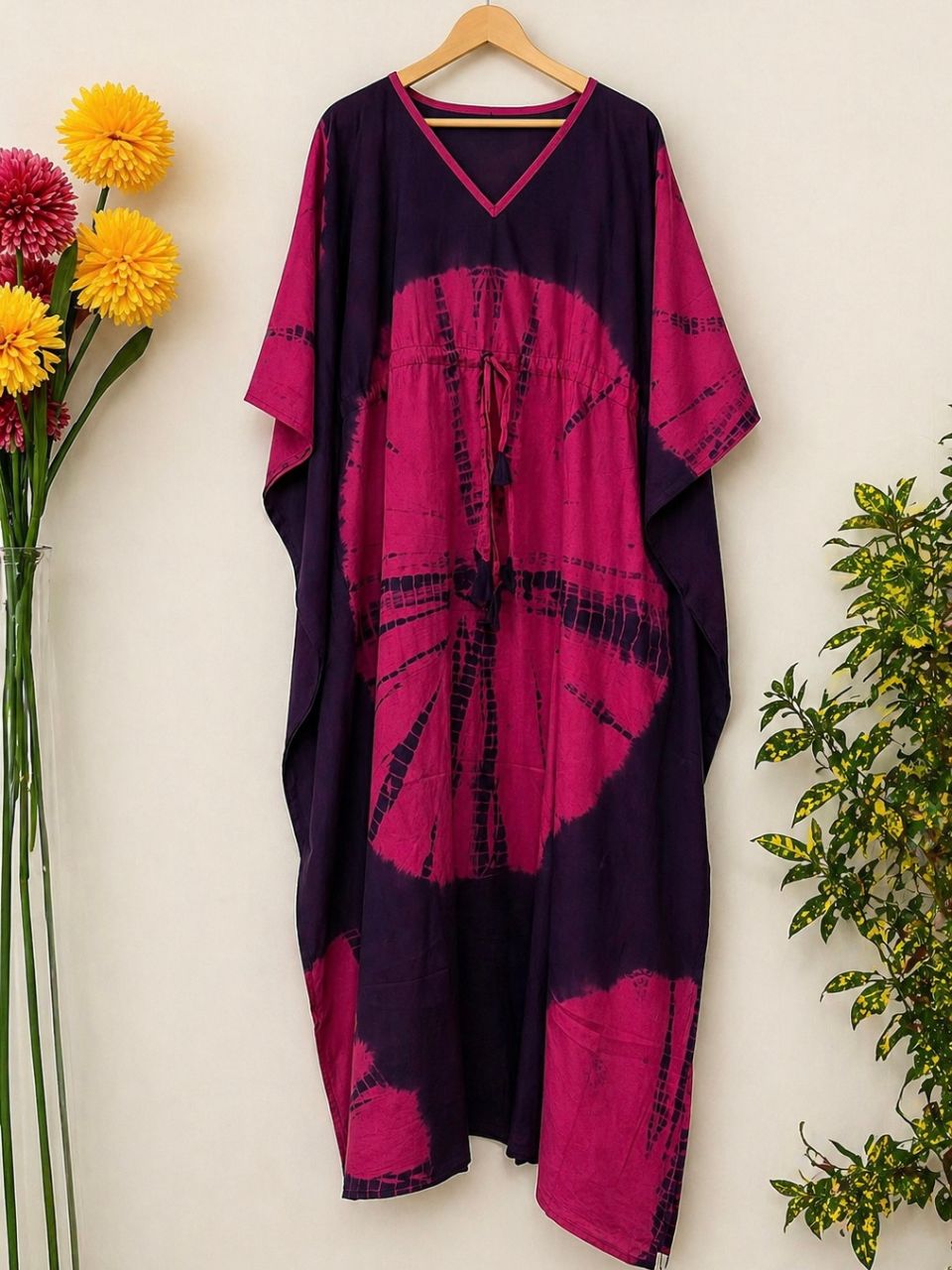 Tie Dye Fuchsia Radha Cotton Kaftan