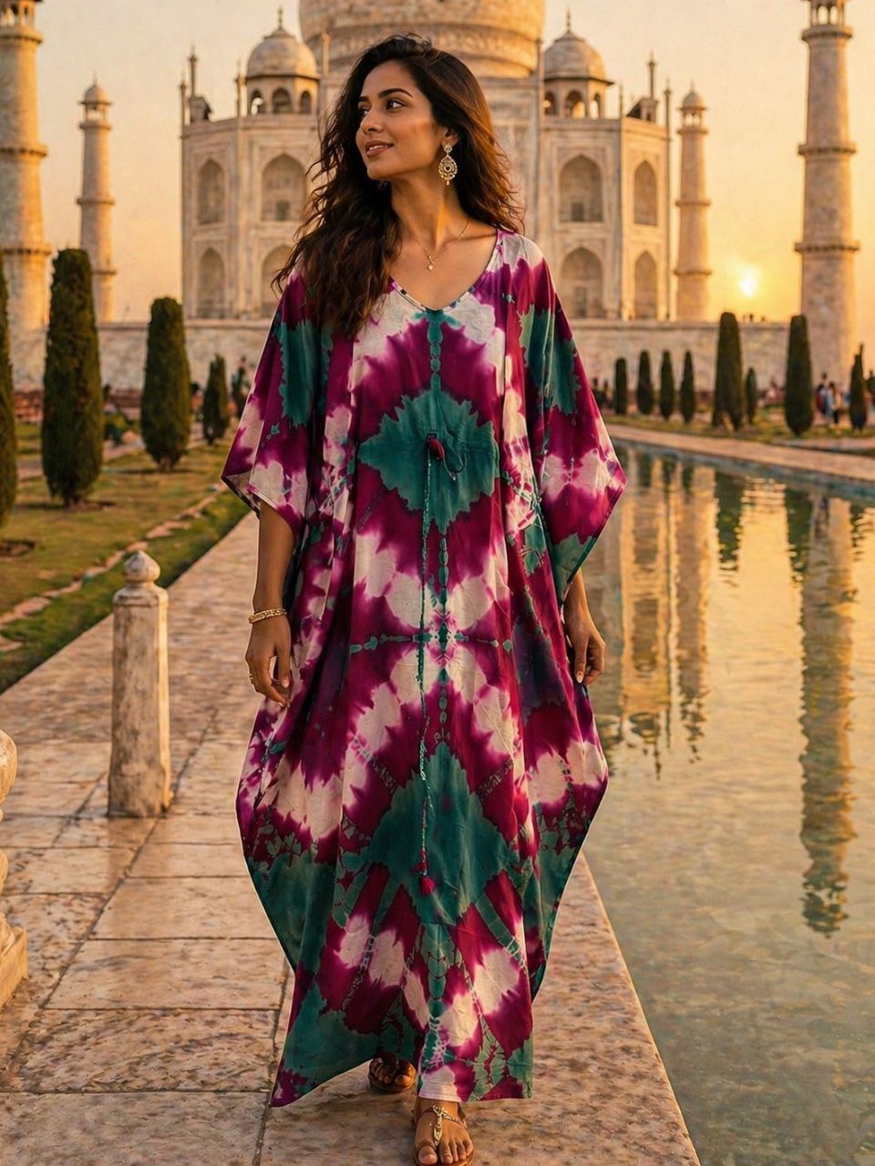 Tie Dye Green Vanya Cotton Kaftan