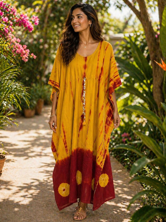 Tie Dye Yellow Yelina Cotton Kaftan