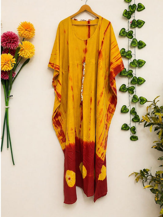 Tie Dye Yellow Yelina Cotton Kaftan