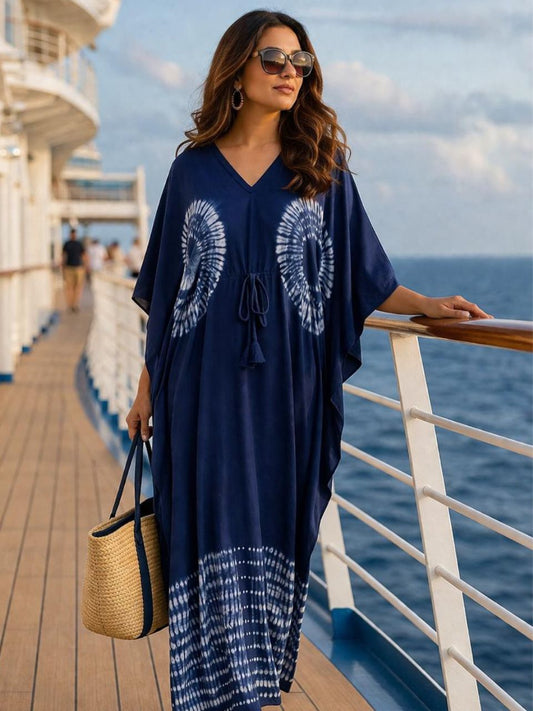 Block Print Navy Blue Ruci Cotton Kaftan