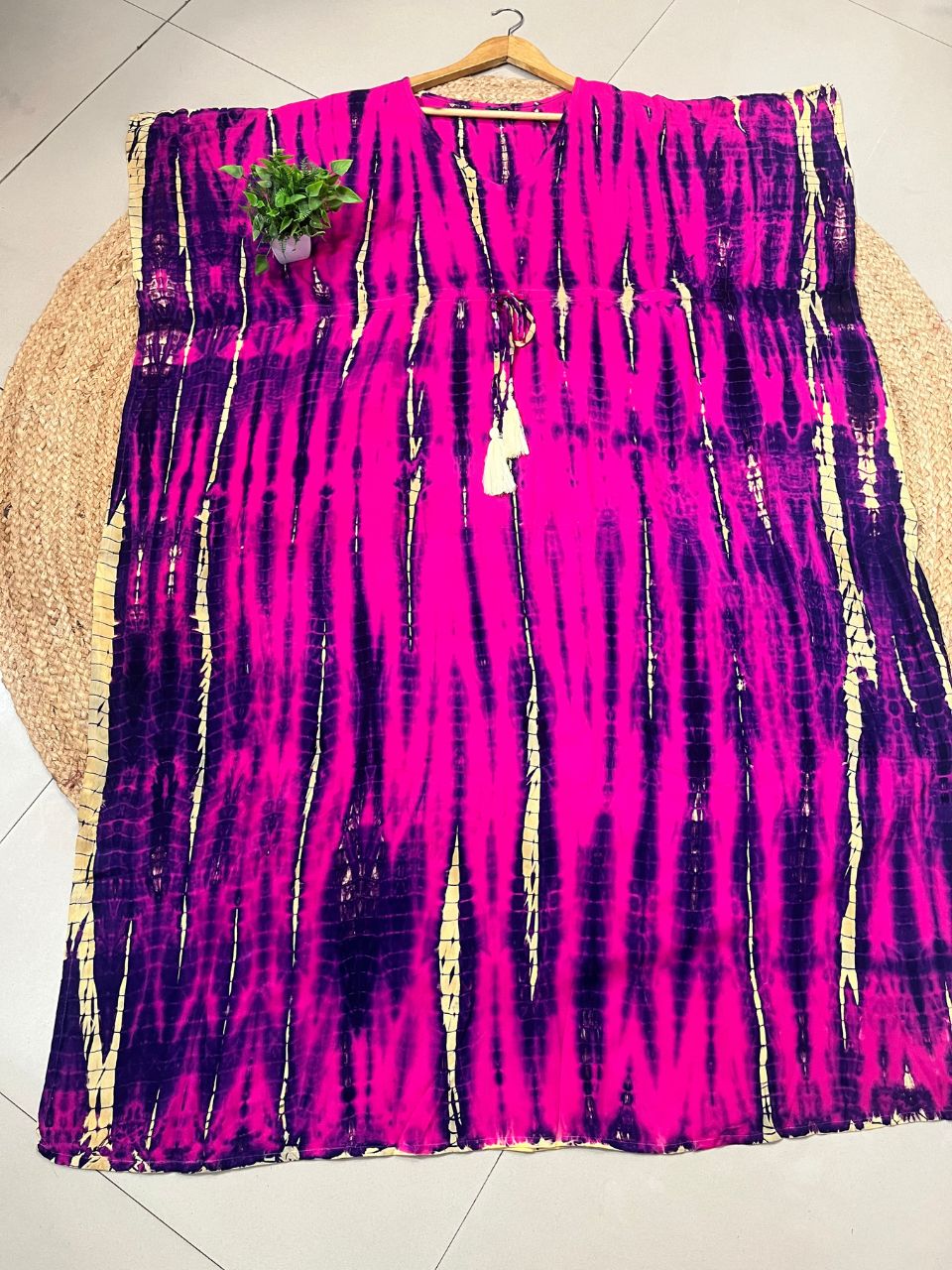 Tie Dye Magenta Purple Raha Rayon Kaftan