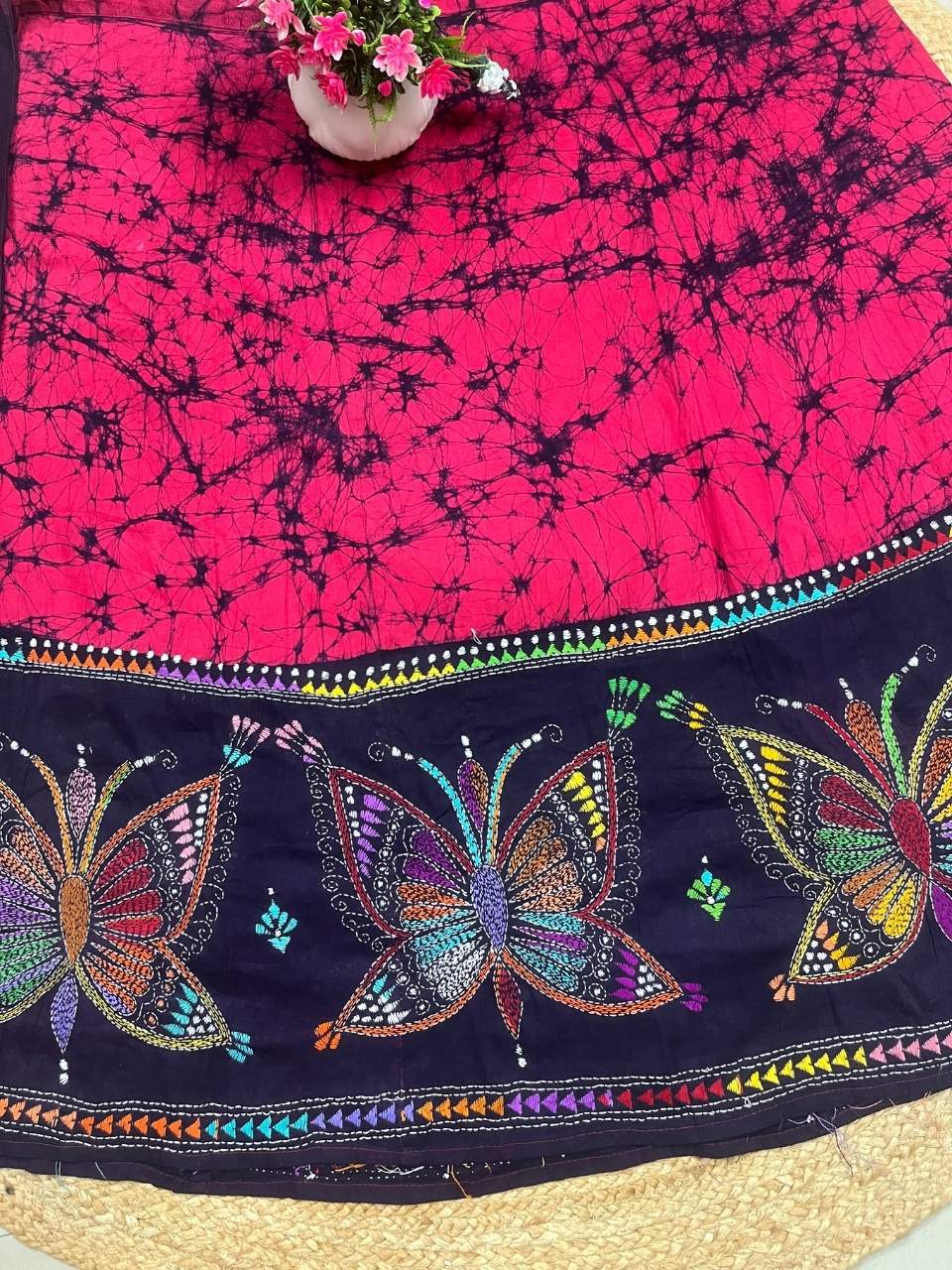 Kantha Fuchsia Arin Batik Cotton Wrap Indian Skirt