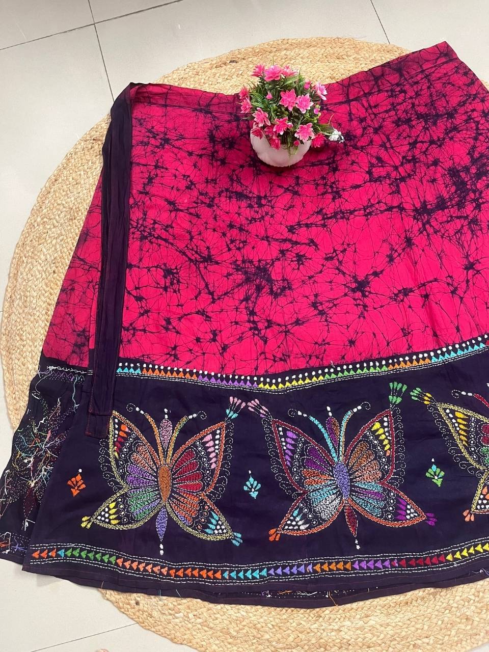 Kantha Fuchsia Arin Batik Cotton Wrap Indian Skirt