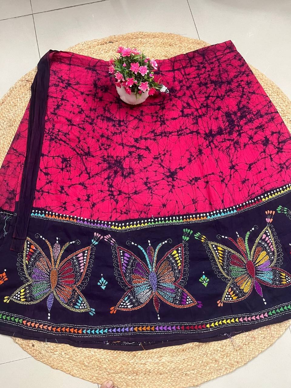 Kantha Fuchsia Arin Batik Cotton Wrap Indian Skirt