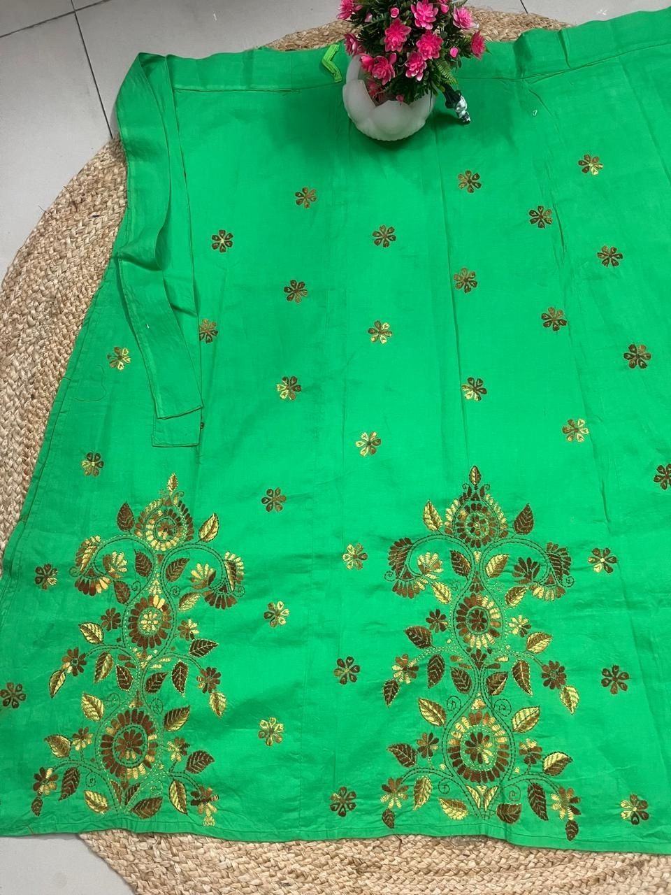 Kantha Green Gargi Wrap Indian Skirt