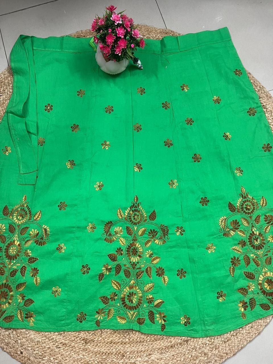 Kantha Green Gargi Wrap Indian Skirt