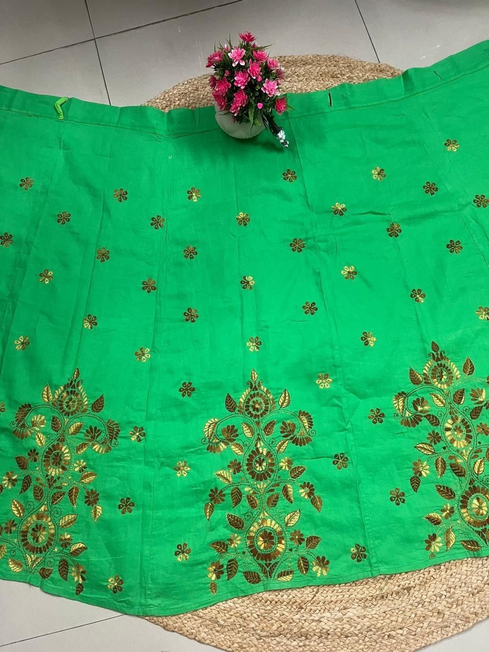 Kantha Green Gargi Wrap Indian Skirt