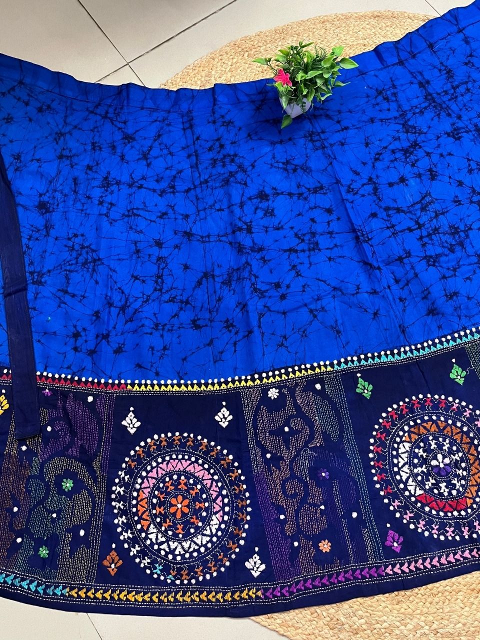 Kantha Royal Blue Avi Batik Cotton Wrap Indian Skirt