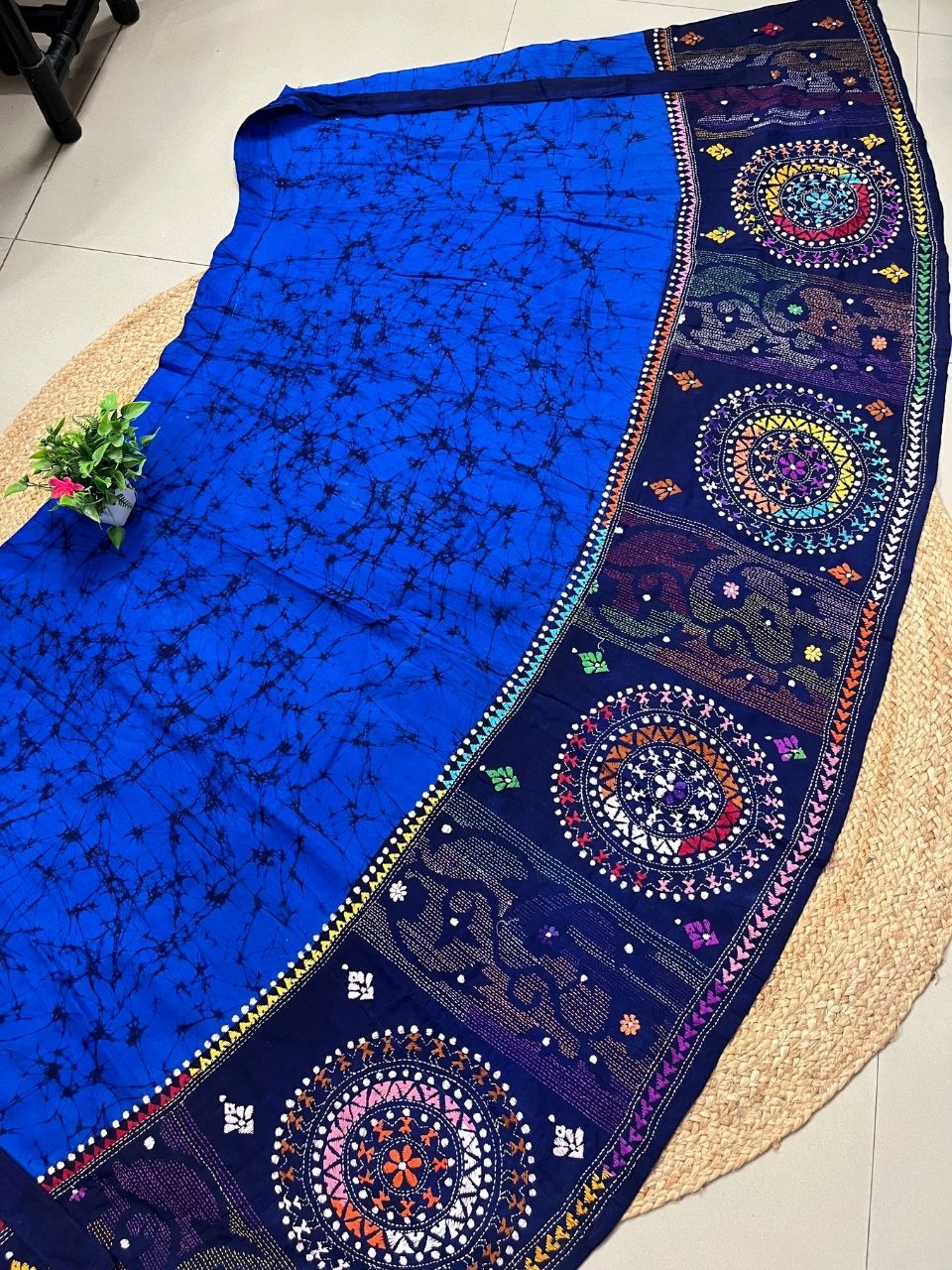 Kantha Royal Blue Avi Batik Cotton Wrap Indian Skirt