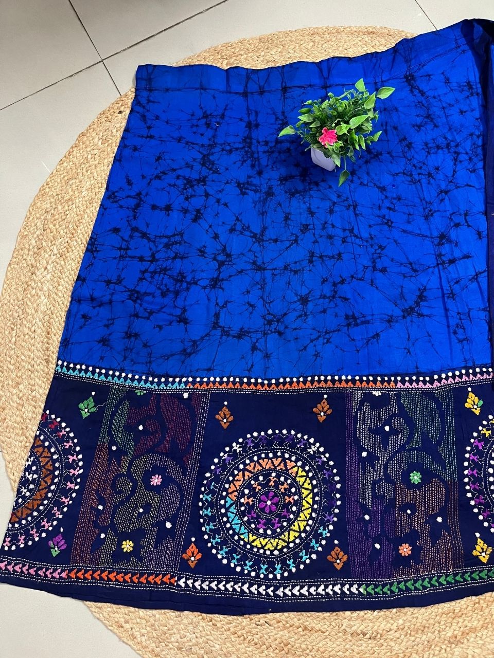 Kantha Royal Blue Avi Batik Cotton Wrap Indian Skirt