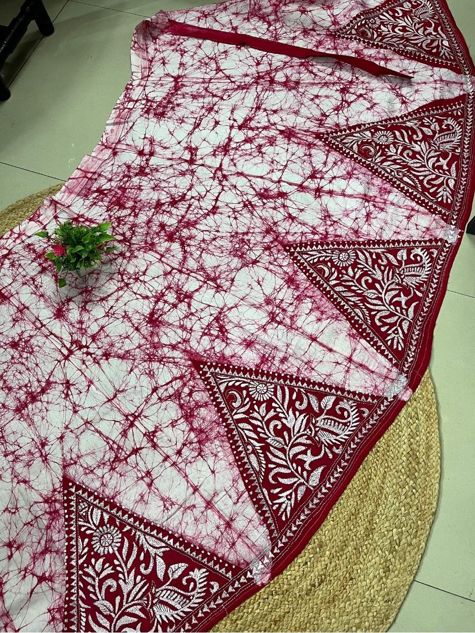 Kantha White Pink zini Batik Cotton Wrap Indian Skirt