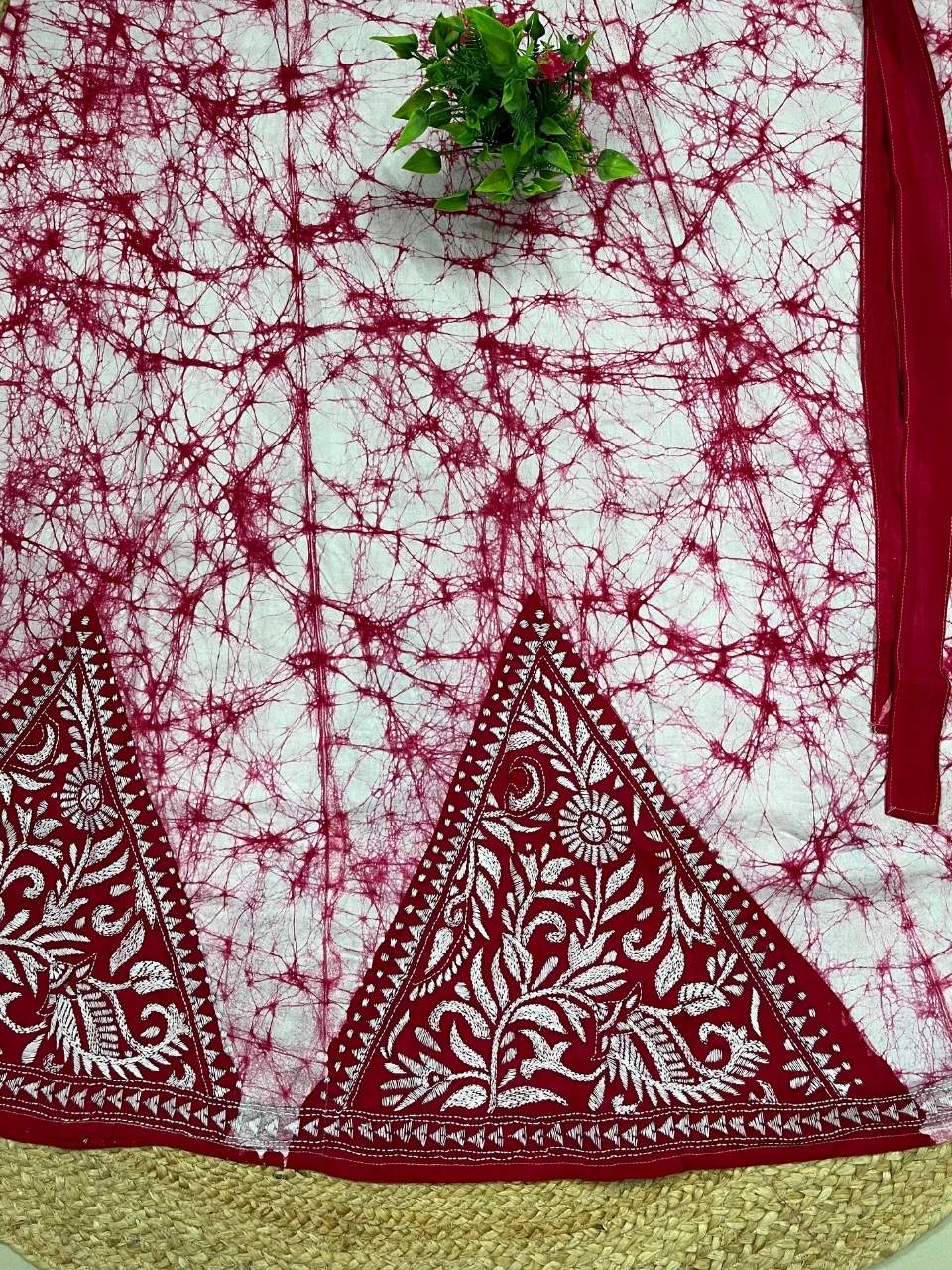 Kantha White Pink zini Batik Cotton Wrap Indian Skirt