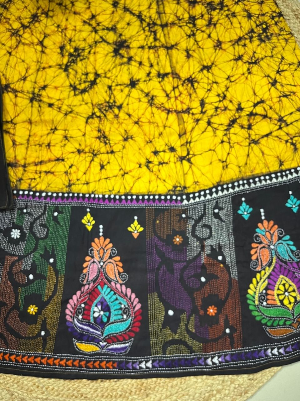 Kantha Yellow Aru Batik Cotton Wrap Indian Skirt