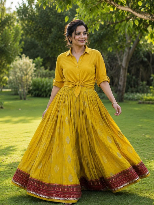 Cotton yellow Siyali Indian Skirt