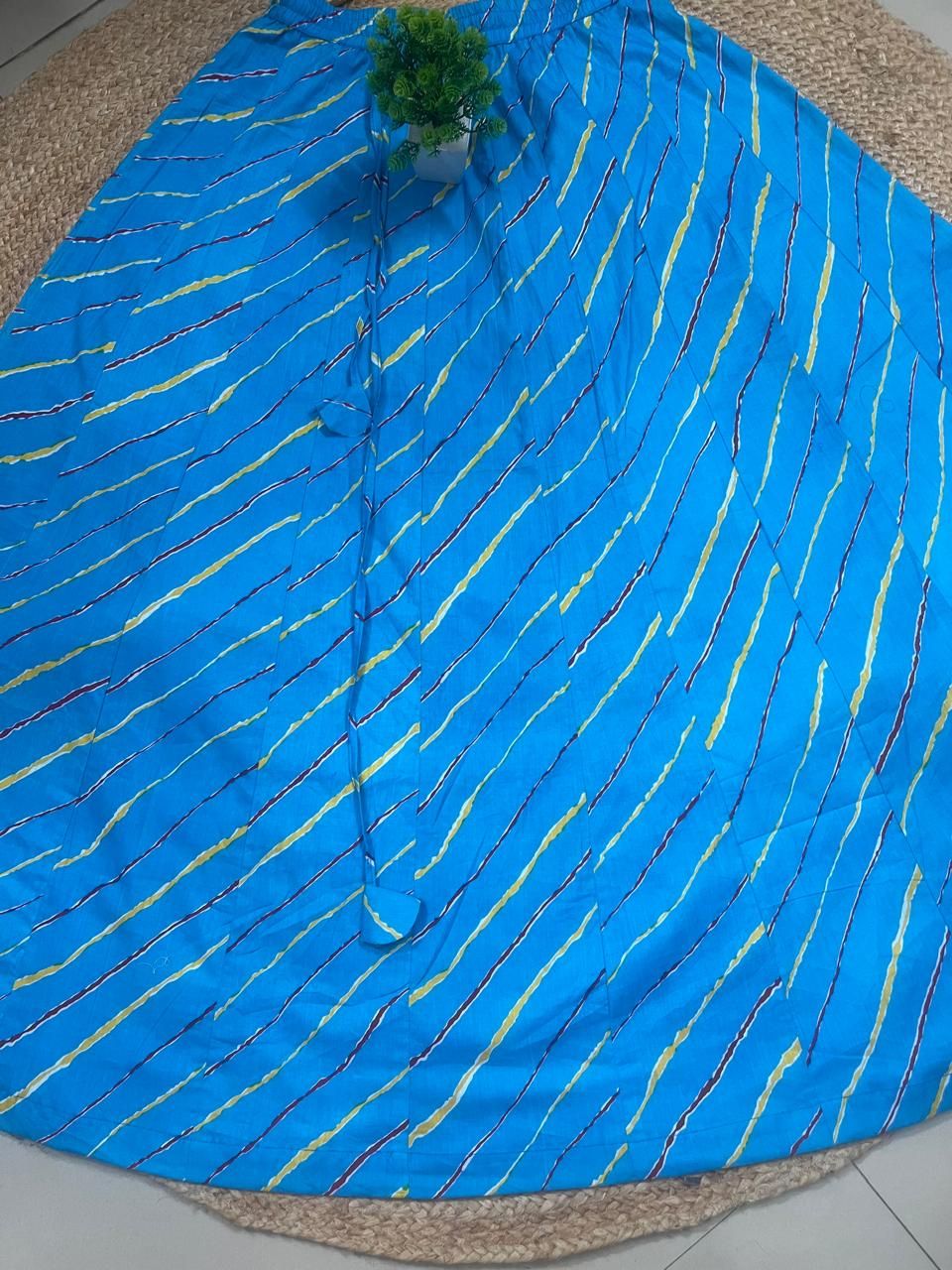 Lehariya Yellow Multi Panel Diya Cotton Indian Skirt