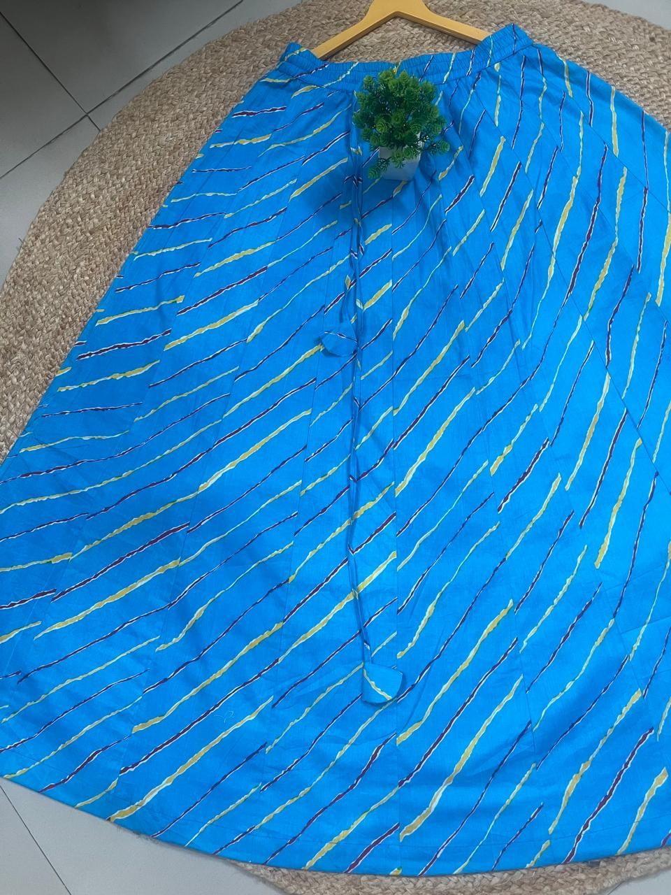 Lehariya Yellow Multi Panel Diya Cotton Indian Skirt