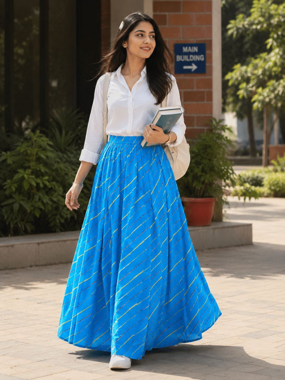 Lehariya Yellow Multi Panel Diya Cotton Indian Skirt