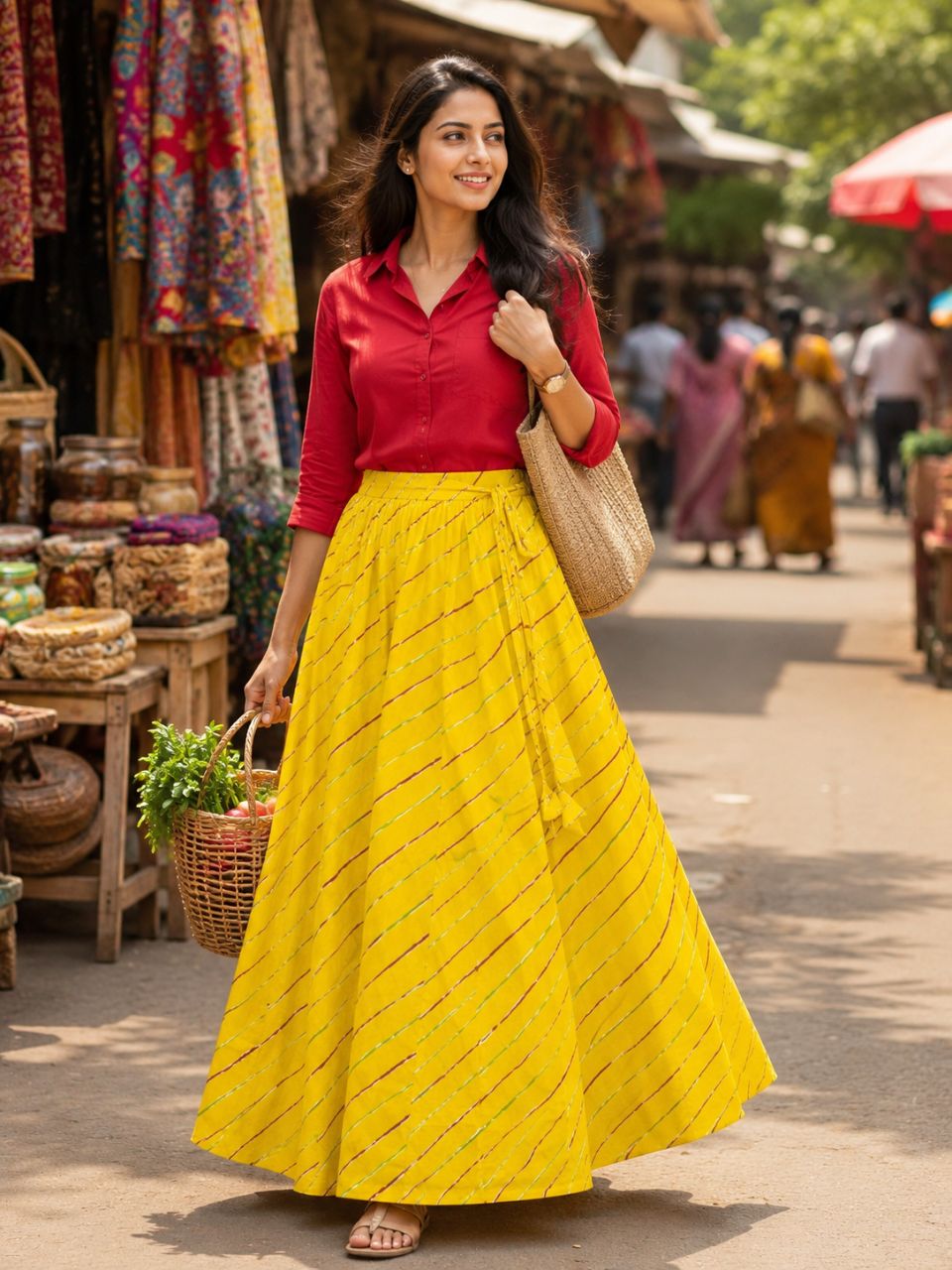 Lehariya Yellow Multi Panel Divya Cotton Indian Skirt
