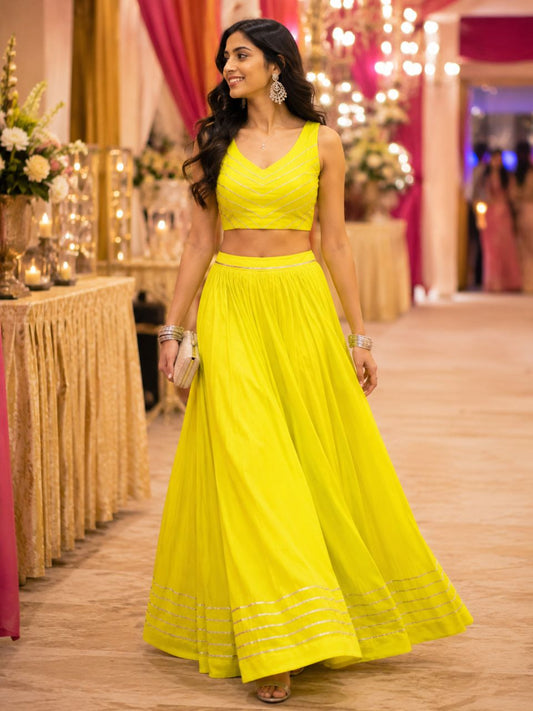 Garba Yellow Yavnika Cotton Skirt