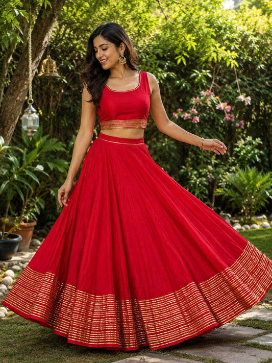 Garba Red Raunika Cotton Skirt