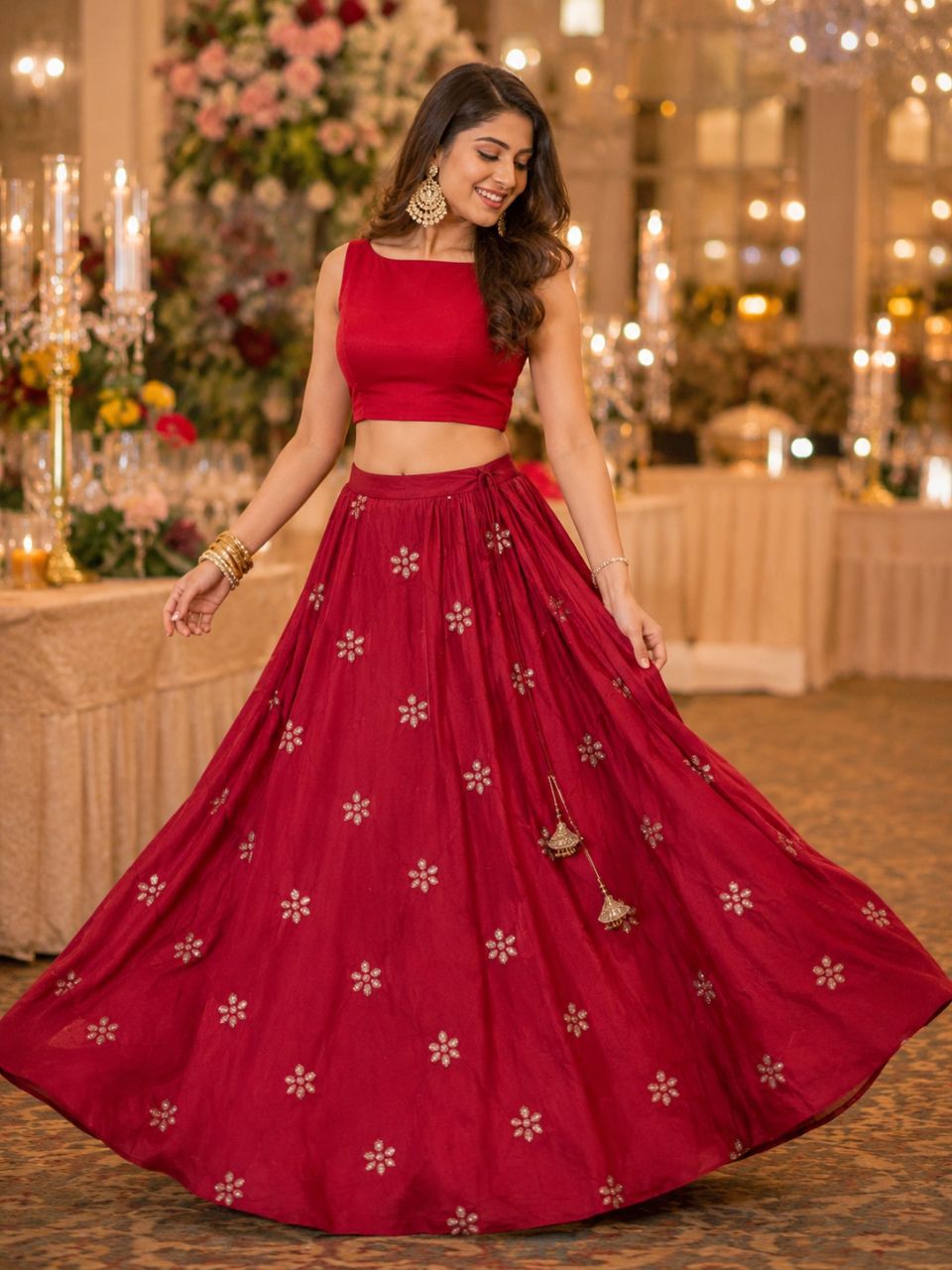 Chanderi Silk Maroon Mayara Embroidered Indian Skirt