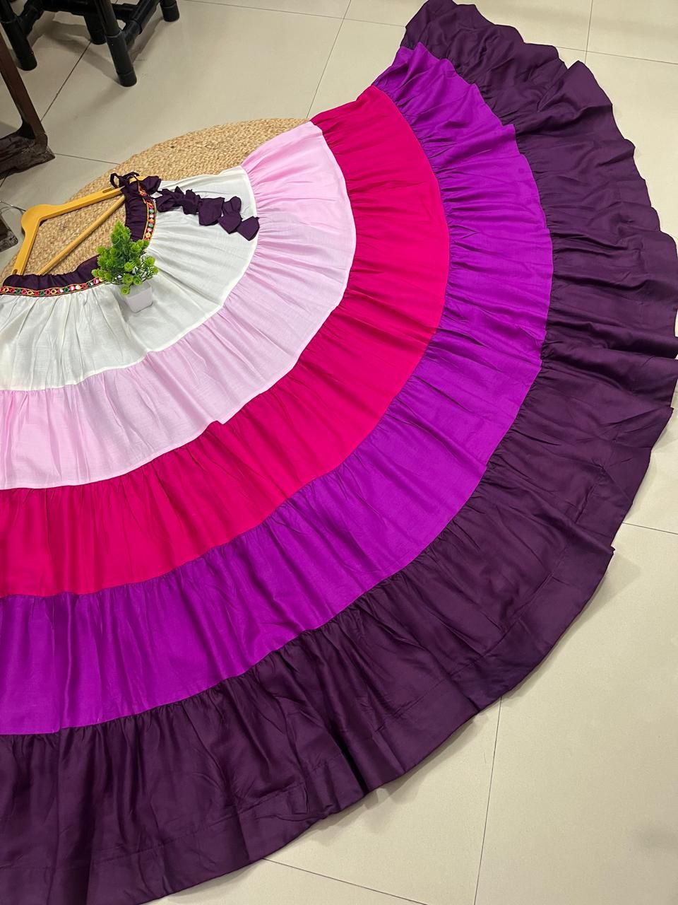 Garba Tiered Multicolour Rayon Indian Skirt-8 Meter