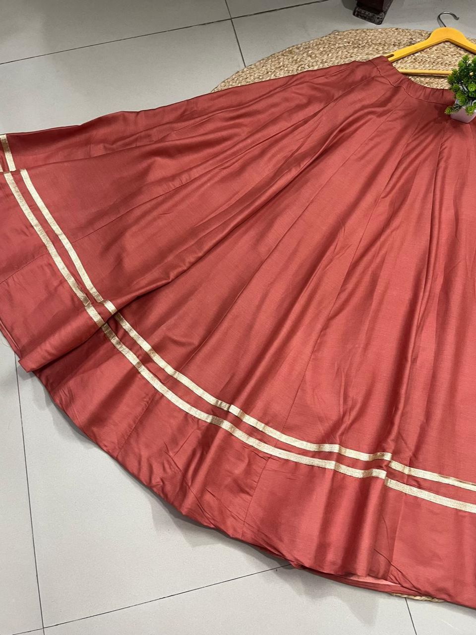 Garba Flared Coral Chitra Rayon Cotton Indian Skirt