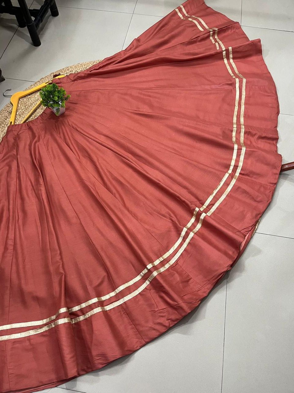 Garba Flared Coral Chitra Rayon Cotton Indian Skirt