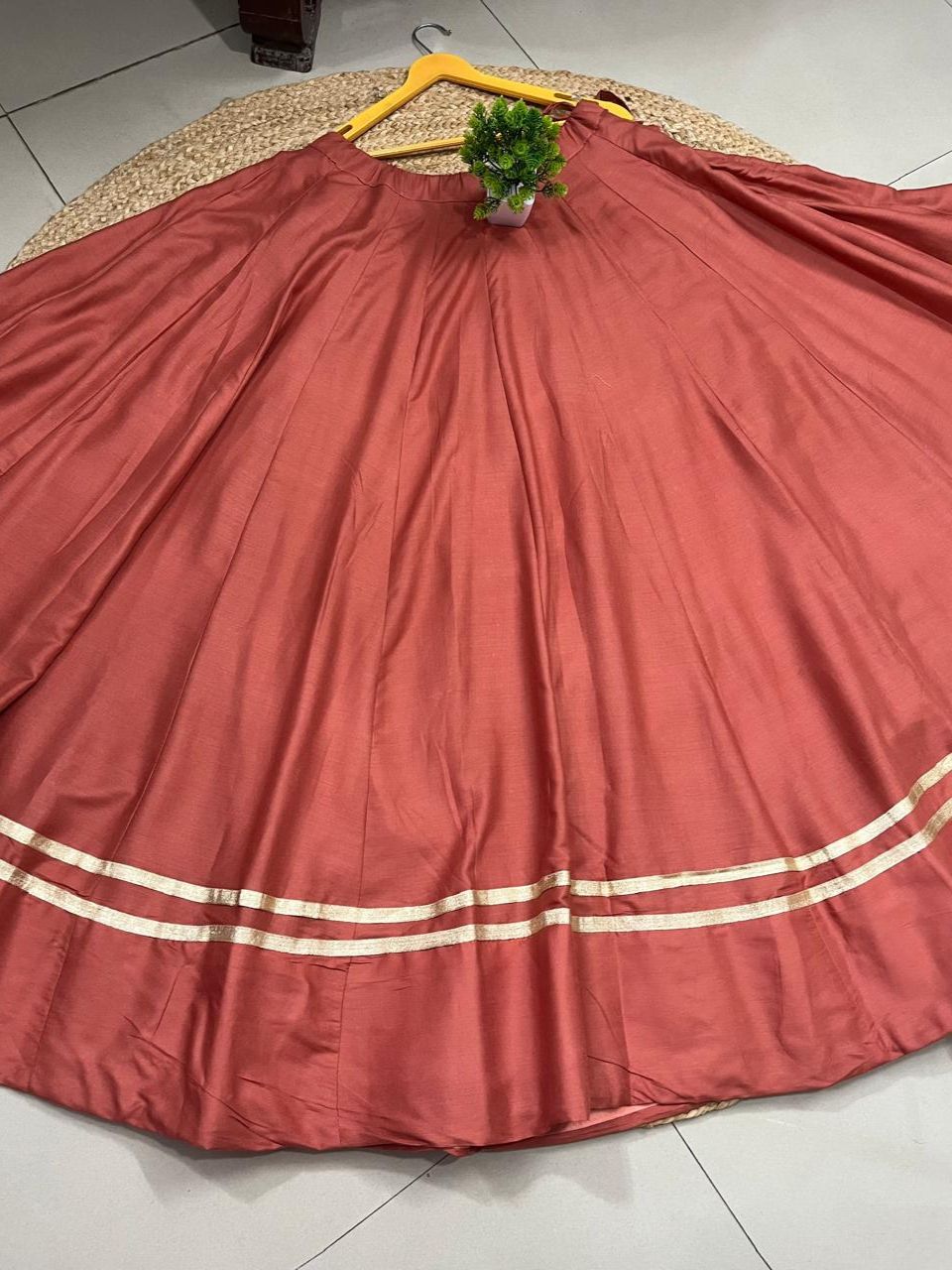 Garba Flared Coral Chitra Rayon Cotton Indian Skirt