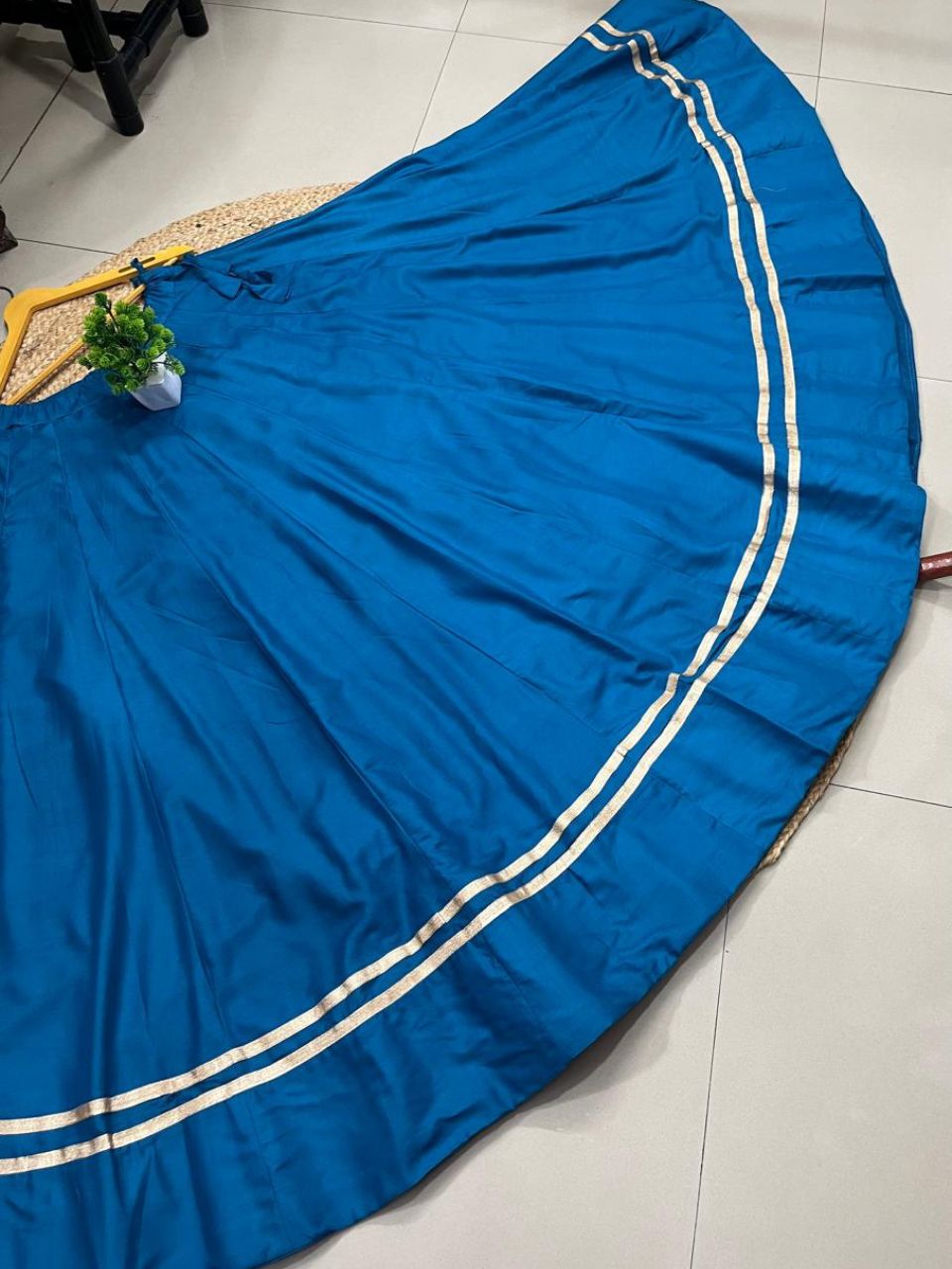 Garba Flared Blue Bani Rayon Cotton Indian Skirt