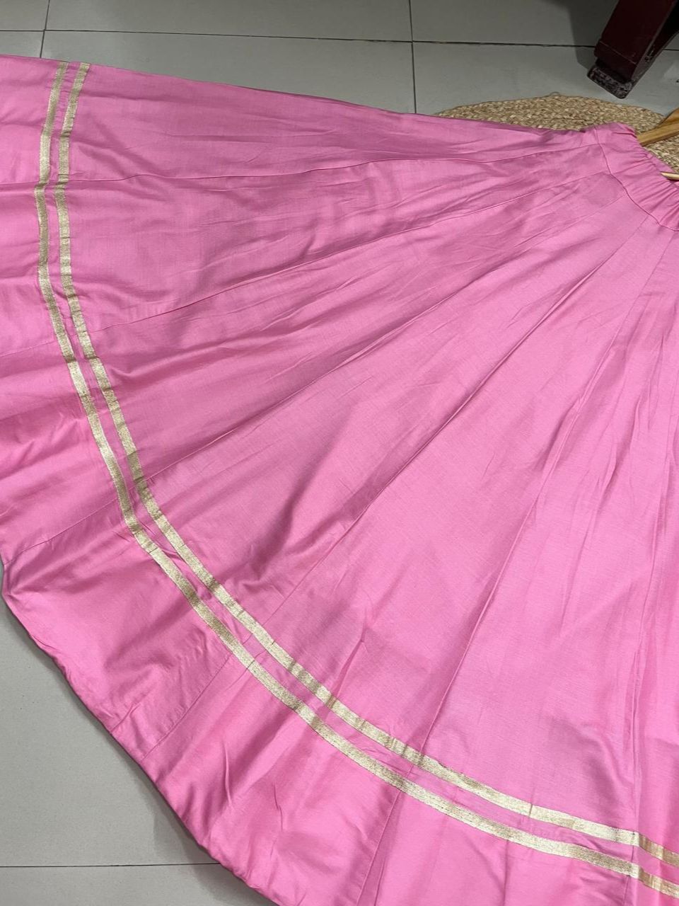 Garba Flared Pink Pari Rayon Cotton Indian Skirt