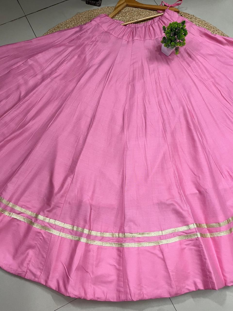 Garba Flared Pink Pari Rayon Cotton Indian Skirt