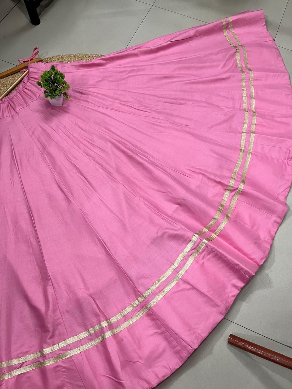 Garba Flared Pink Pari Rayon Cotton Indian Skirt