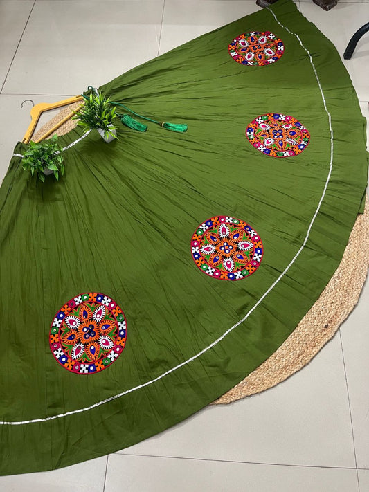 Garba Flared Green Krishna Cotton Indian Skirt