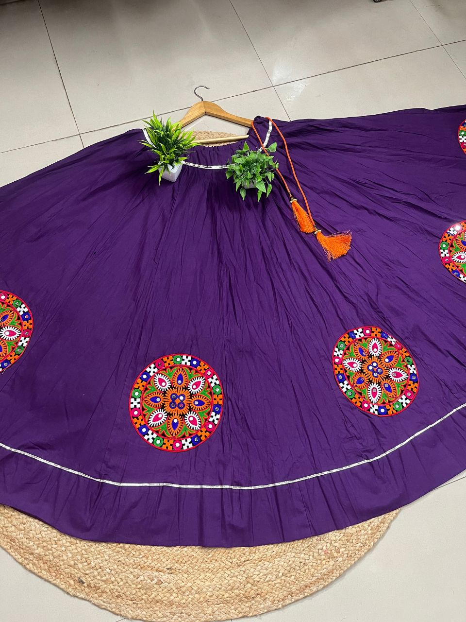 Garba Flared Purple yukta Cotton Indian Skirt