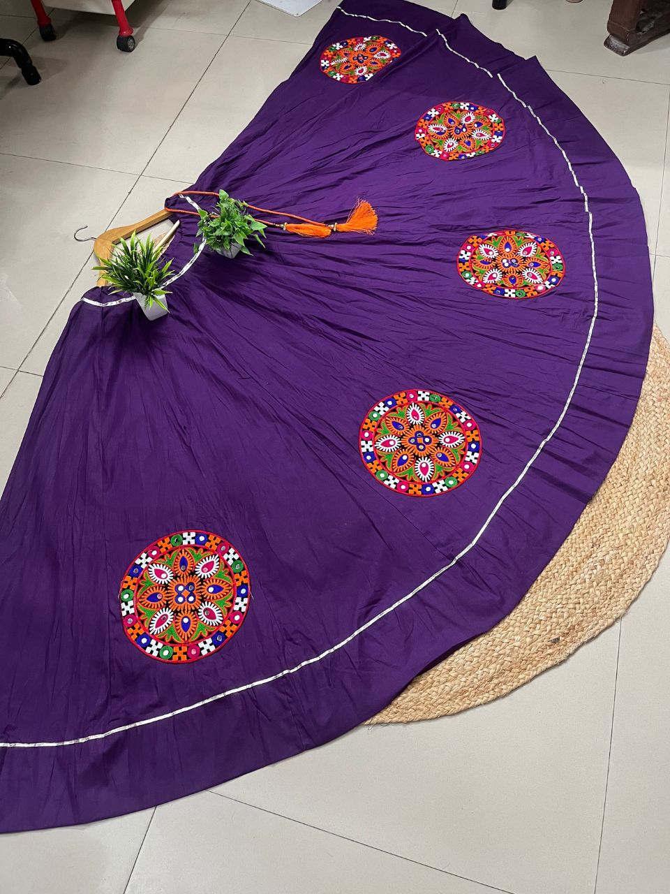 Garba Flared Purple yukta Cotton Indian Skirt