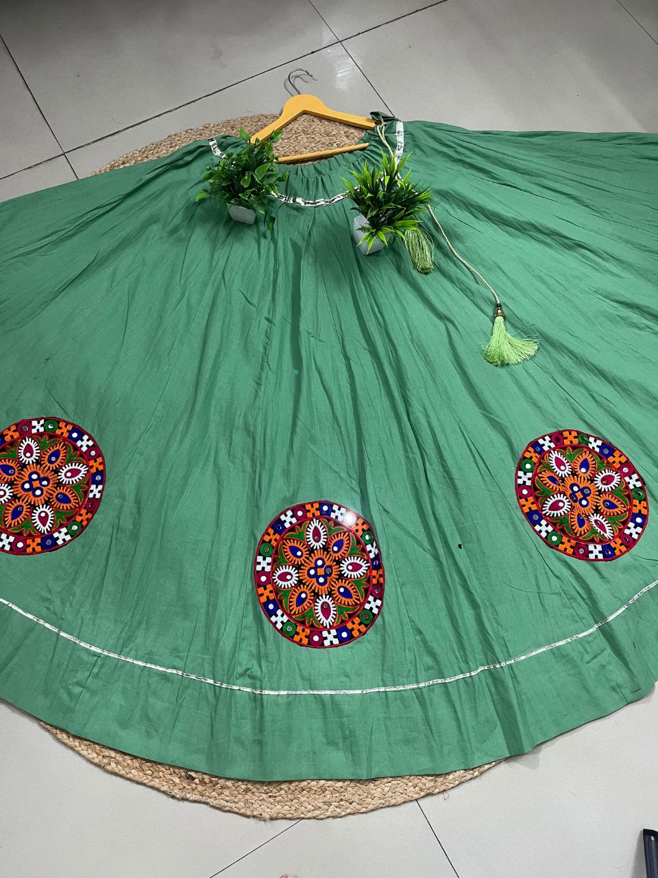 Flared Pista Green Rama Cotton Indian Skirt