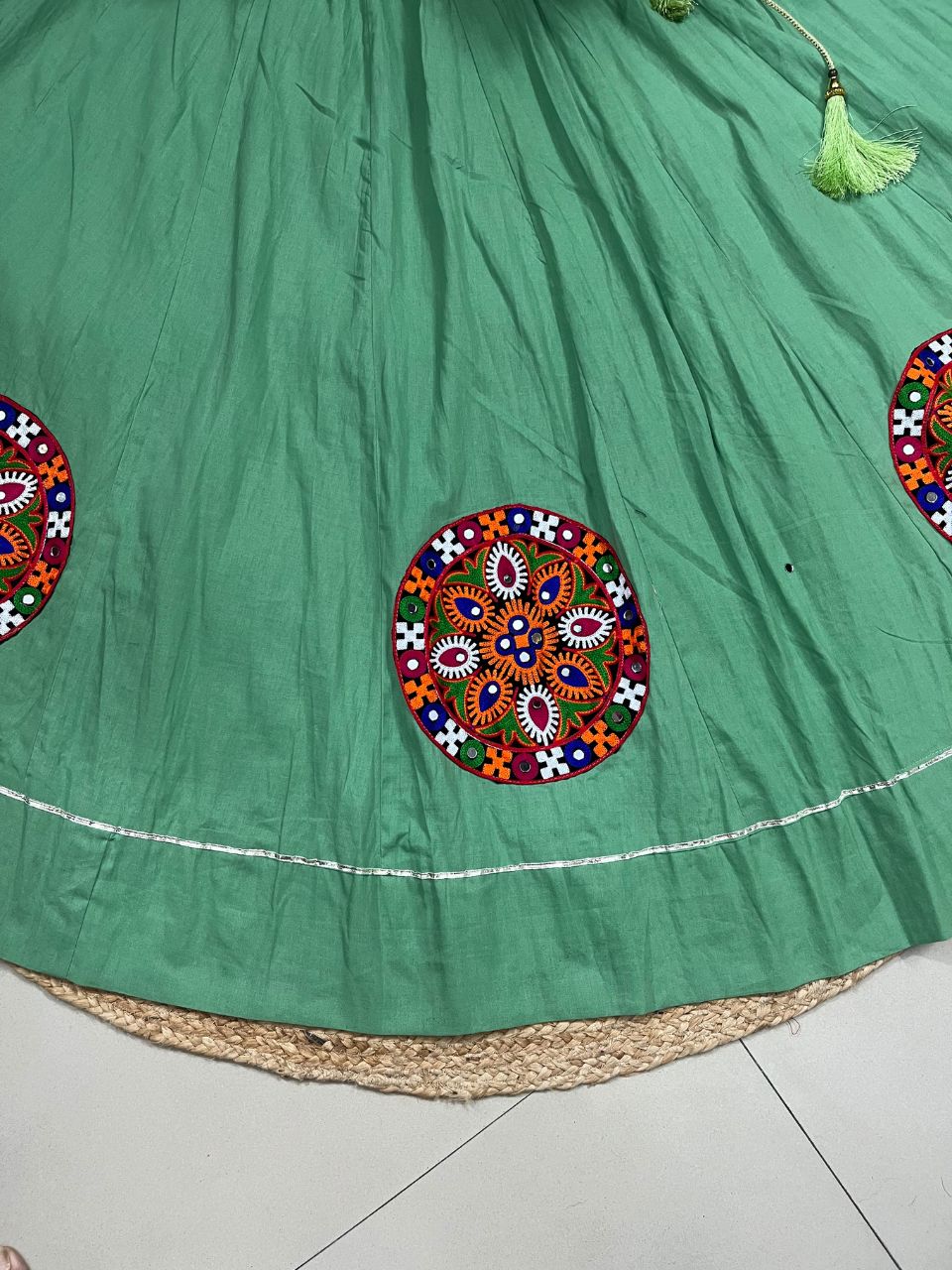 Flared Pista Green Rama Cotton Indian Skirt