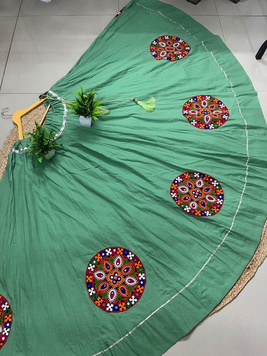 Flared Pista Green Rama Cotton Indian Skirt