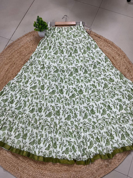 Mulmul Printed Pastel Green Madhvi Indian Skirt