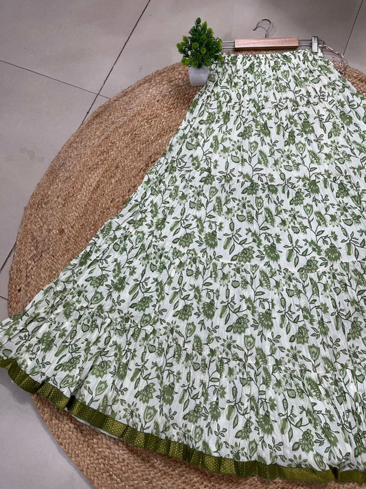 Mulmul Printed Pastel Green Madhvi Indian Skirt