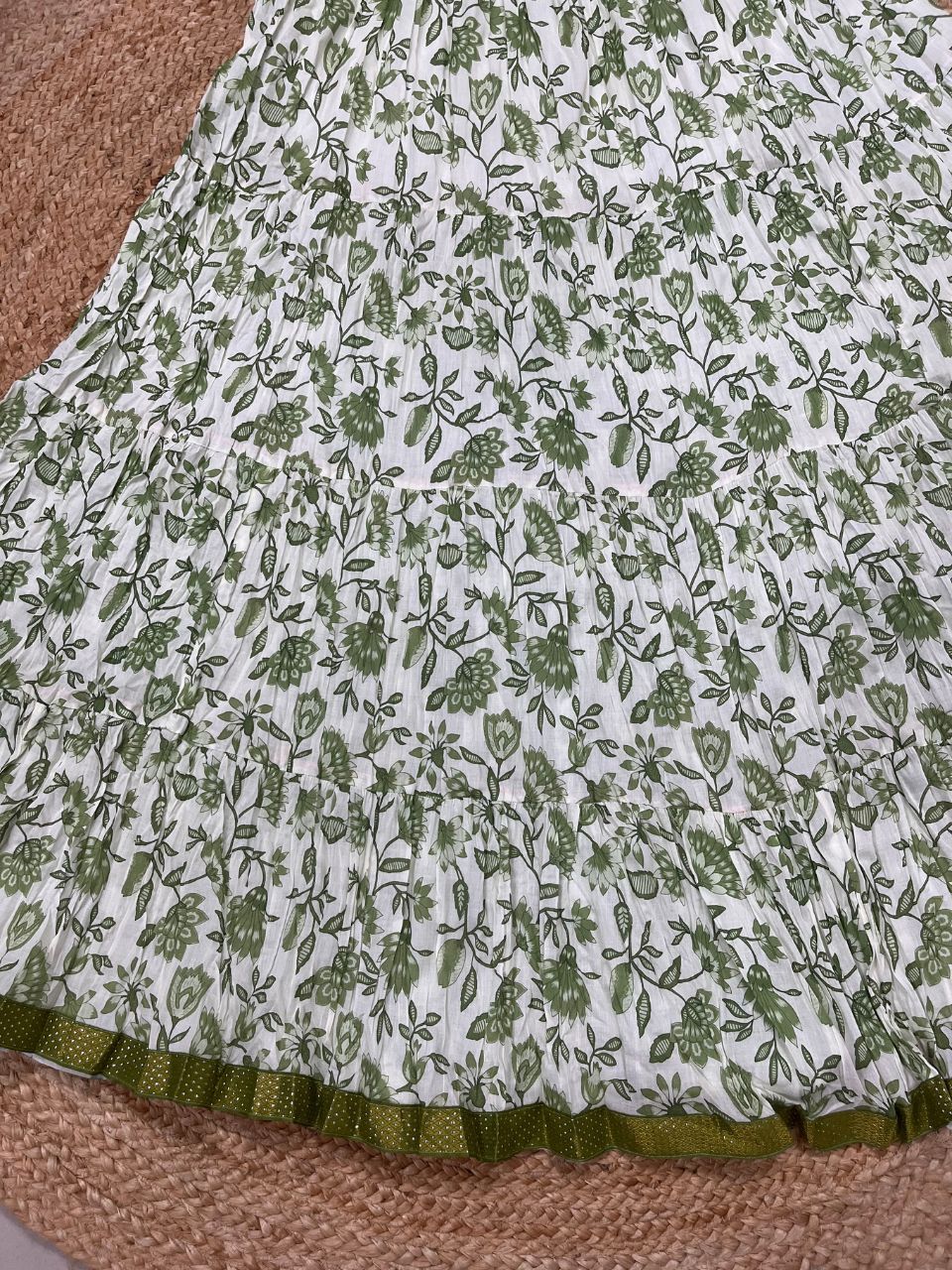 Mulmul Printed Pastel Green Madhvi Indian Skirt