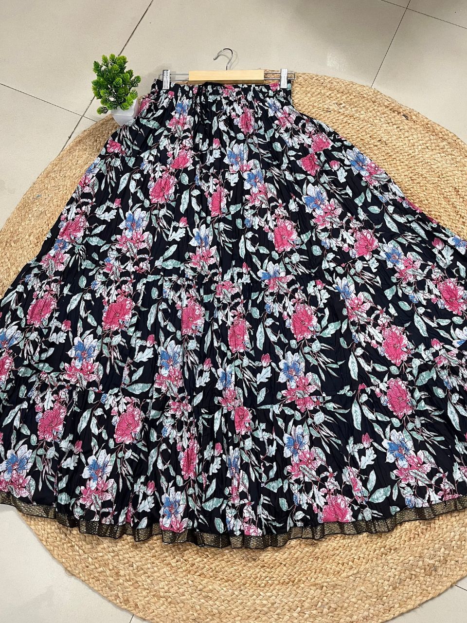 Casual Cotton Printed Black Bony Indian Skirt