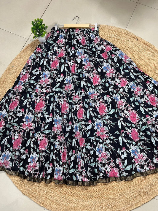 Casual Cotton Printed Black Bony Indian Skirt