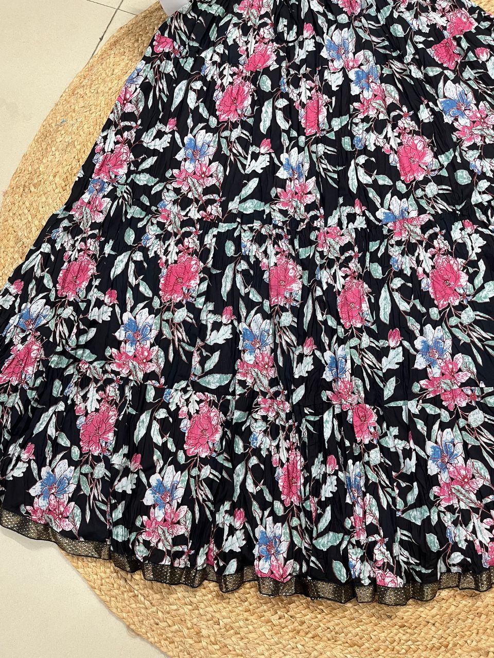 Casual Cotton Printed Black Bony Indian Skirt