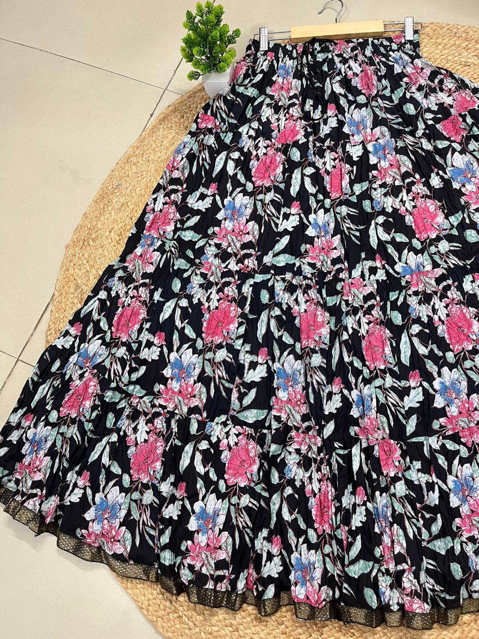 Casual Cotton Printed Black Bony Indian Skirt
