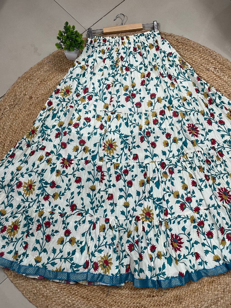 Mulmul Printed Pastel White Shaily Indian Skirt