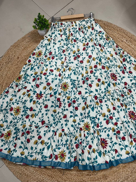 Mulmul Printed Pastel White Shaily Indian Skirt